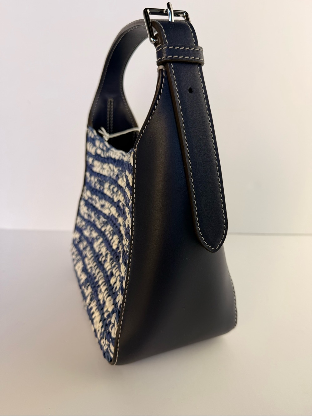 Tory Burch Thea Straw Small Bucket Bag Blue Melange Woven Raffia $458 - Picture 5 of 16